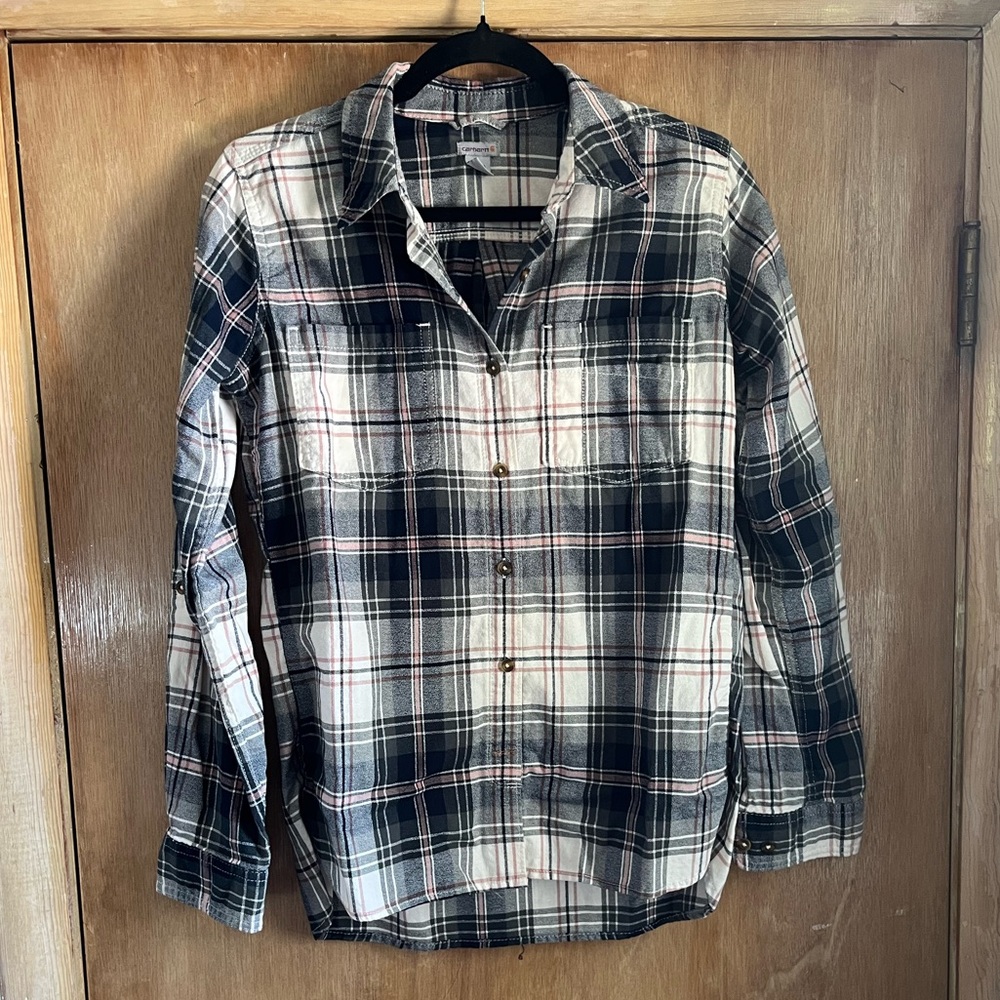 Carhartt Woman’s Gray and White Casual Button Down Shirt